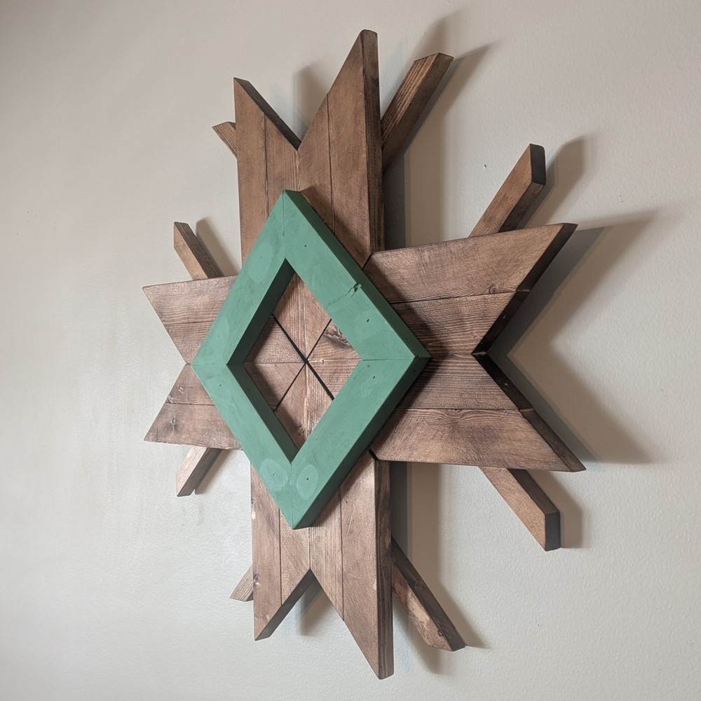 Wooden Geometric Wall Art with Green Accent